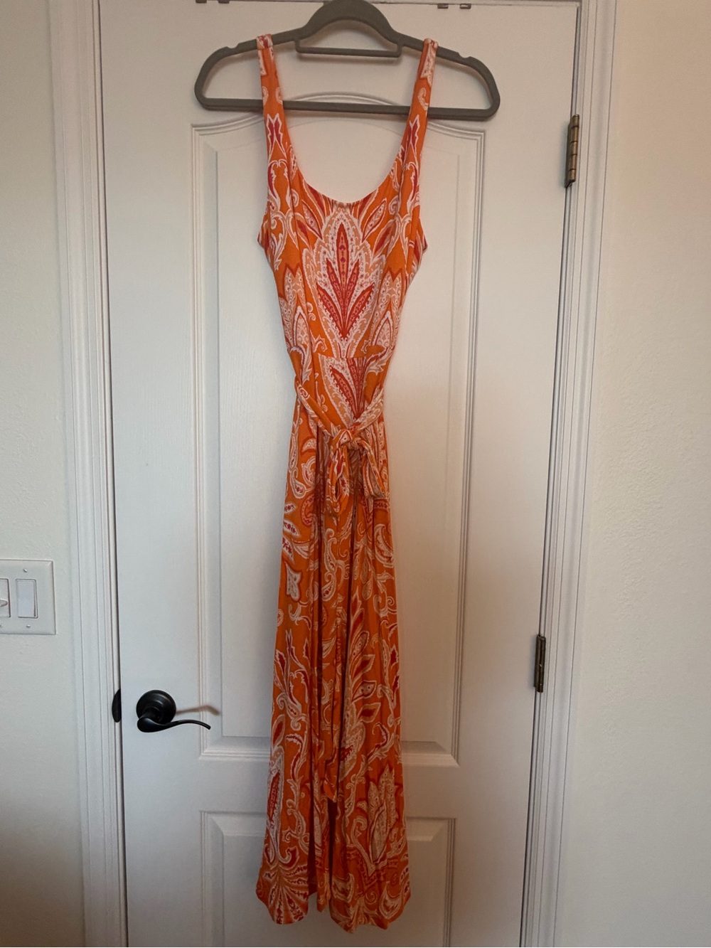 Loft Orange Paisley Maxi Dress with Tie Waist
